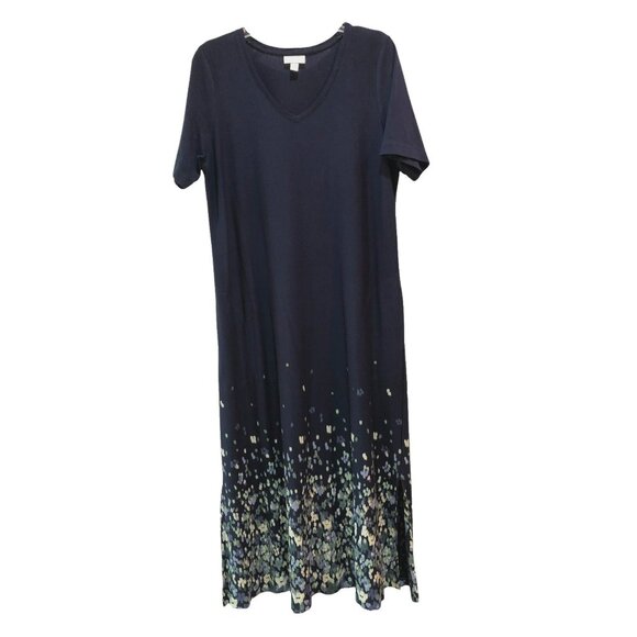 Pure J Jill Womens Large Blue Short Sleeve V Neck Modal Blend Maxi Dress Size L - Picture 1 of 10